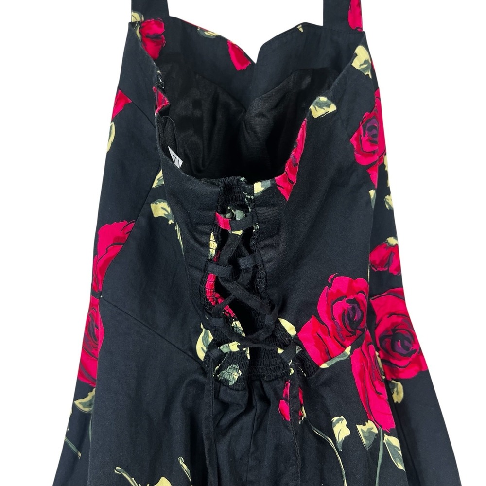 Topdress Rose Floral Halter Swing Dress Black Retro Rockabilly 50s Size L - Picture 5 of 7